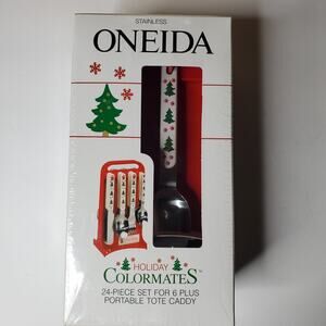 Oneida stainless Holiday Colormates 24-Piece Set For 6 Plus Portable Tote Caddy